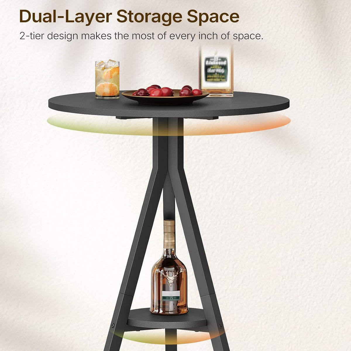 YATINEY Bar Table, 2-Tier Round Pub Table, Counter Height Cocktail Table for Small Spaces, Dining Room, Cafe, Pub, Black BT12BB