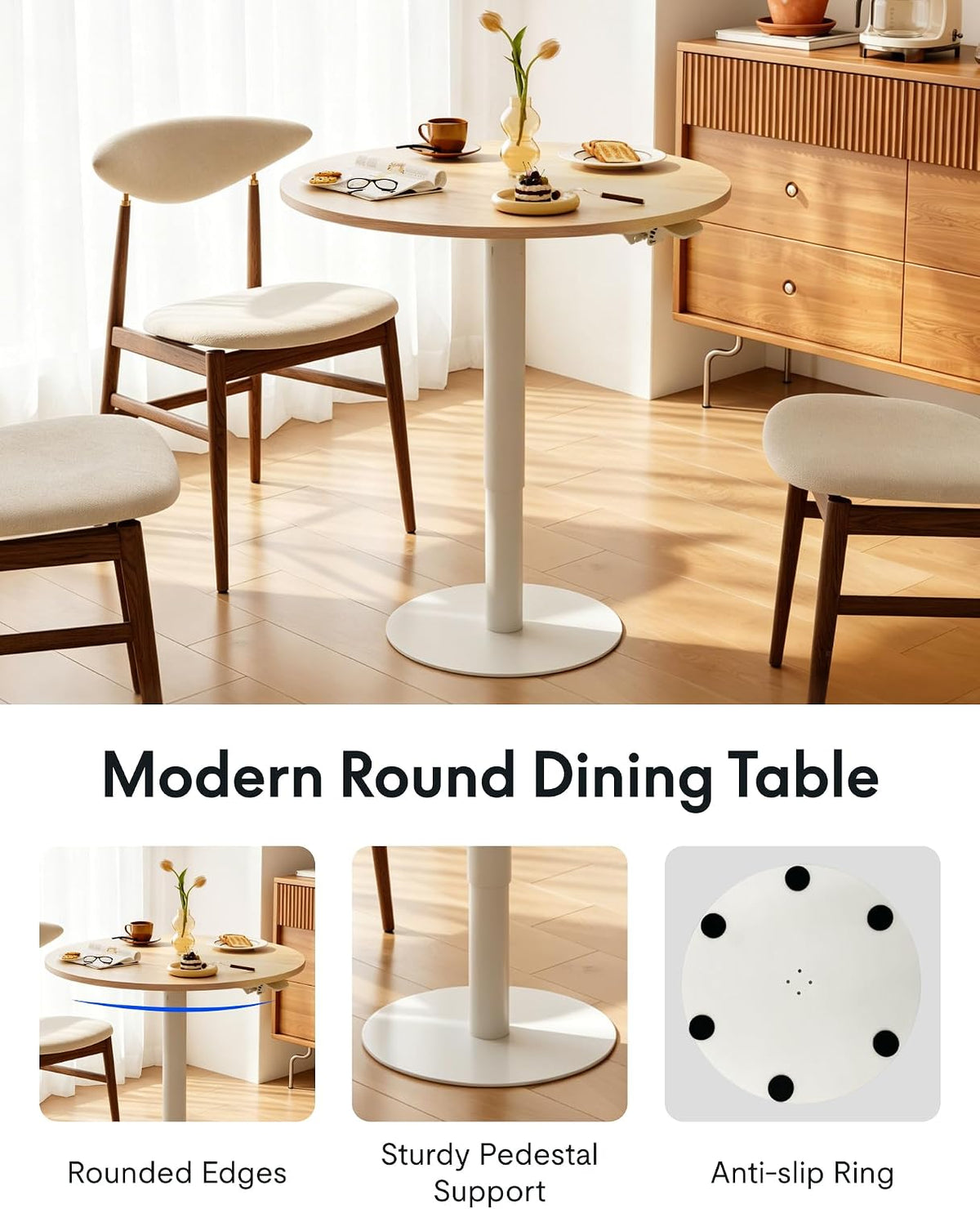 FLEXISPOT 24" Adjustable Height Round Dining Bar Table, Gas Spring Lift