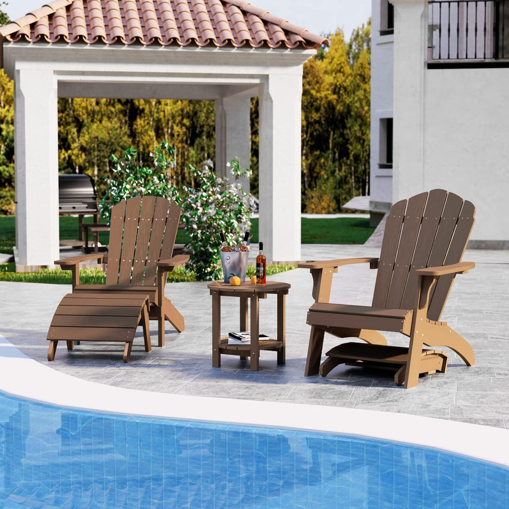 YEFU Folding Adirondack Ottoman Outdoor Set of 2, Teak