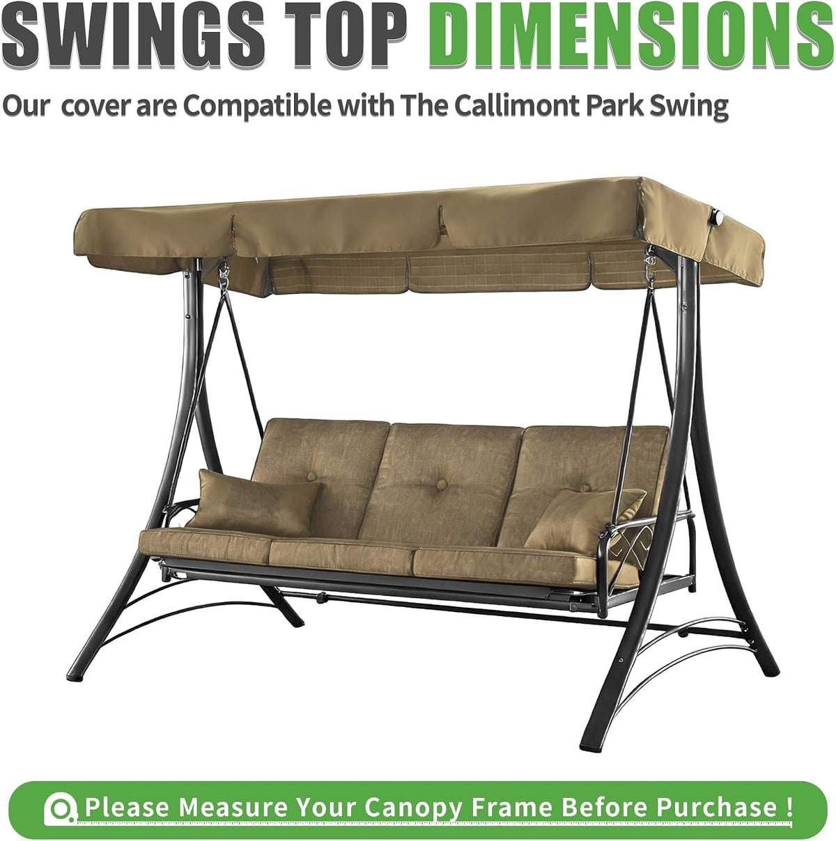 3 Person Patio Swing Replacement Canopy, Khaki