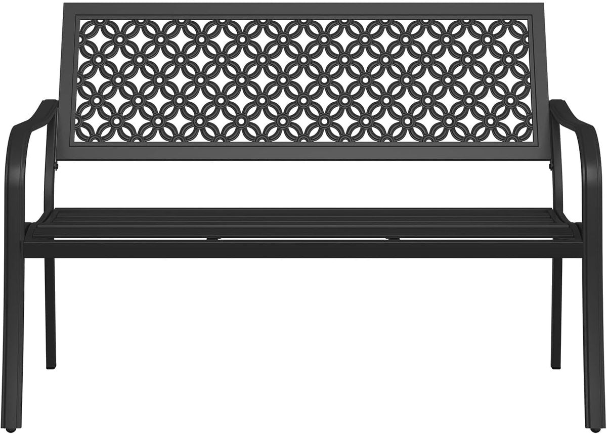Grand patio 50" Outdoor Bench, Garden Bench with Armrests, Black