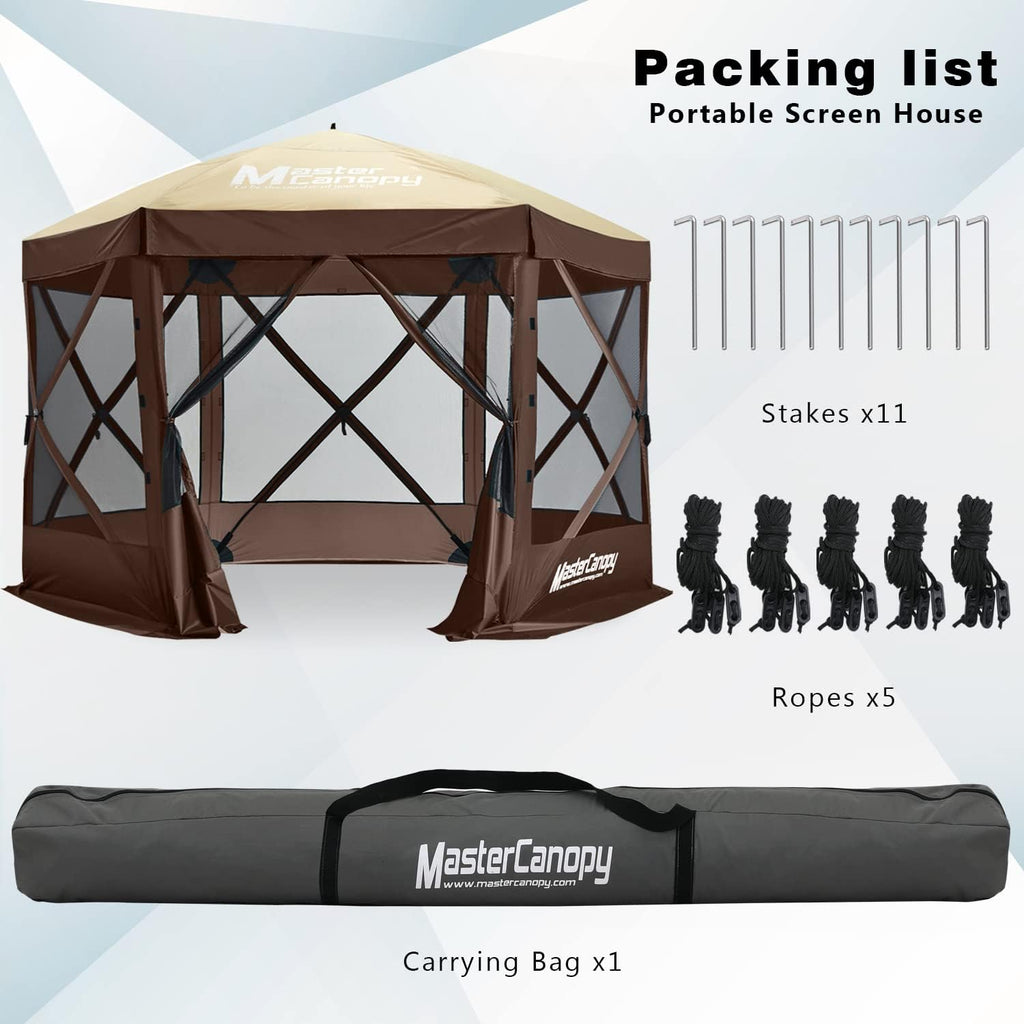 MASTERCANOPY 12x12Pop Up Gazebo Screen Room with Netting Beige&Coffee