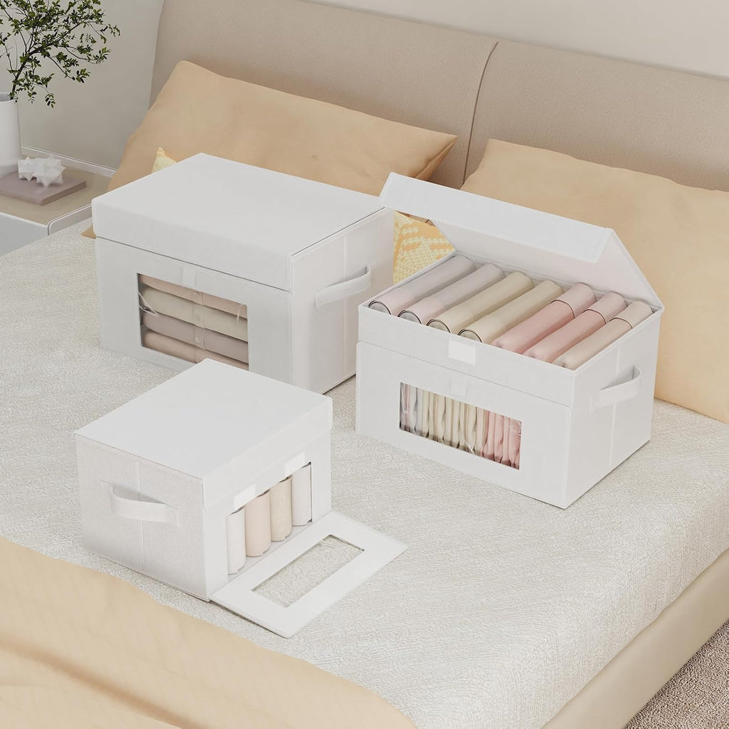 Transparent Window Storage Bins, 4 Pack, White, 13x9x7.9 In