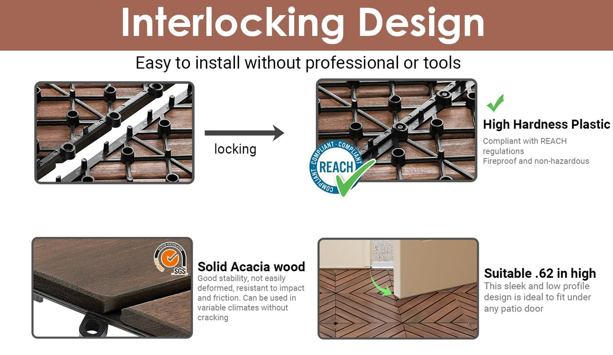 primezone 9 pcs solid acacia wood interlocking patio, side view