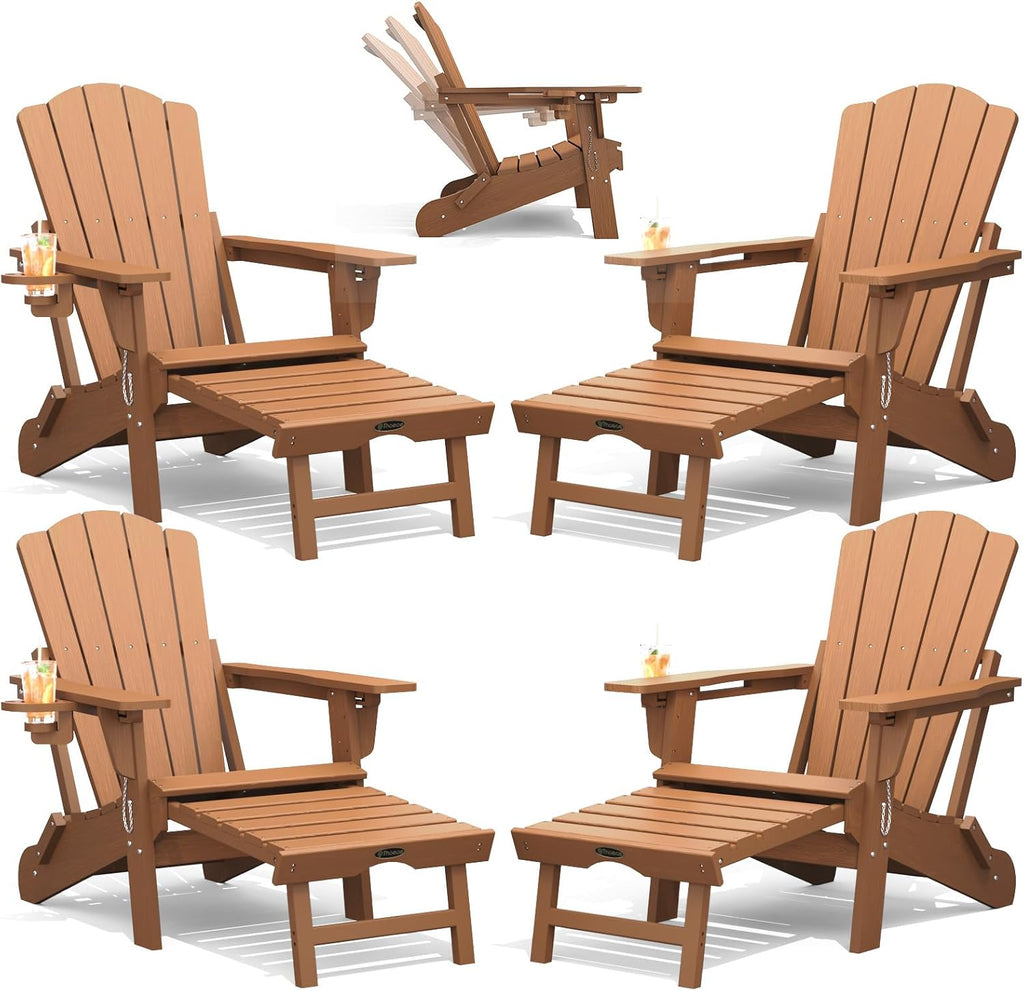 THOEOE Folding Adirondack Chairs Set of 4, Outdoor Patio Fire Pit Chairs