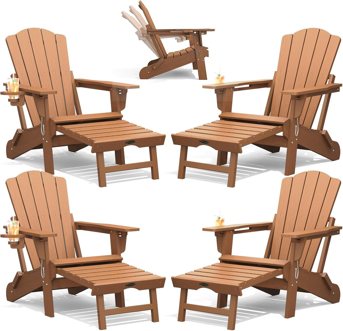 THOEOE Folding Adirondack Chairs Set of 4, Outdoor Patio Fire Pit Chairs