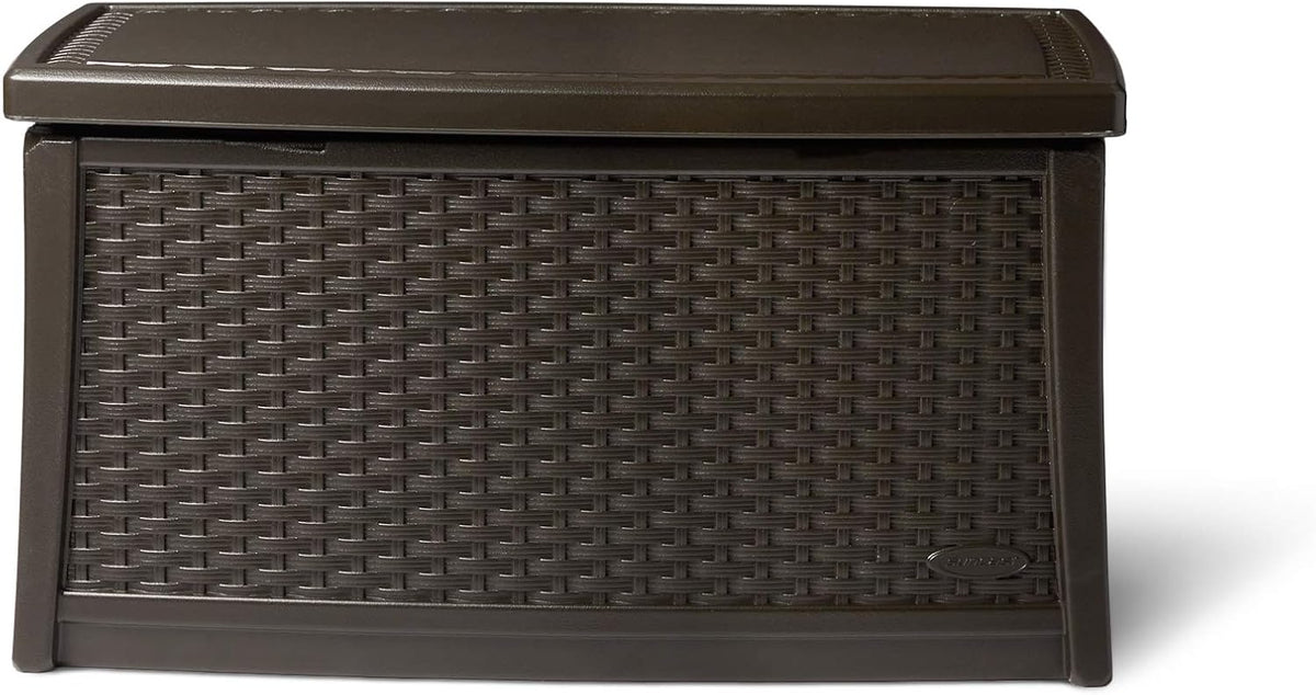 Suncast 30 Gallon Resin Outdoor Patio End Table Storage Box, Java, Made in the USA