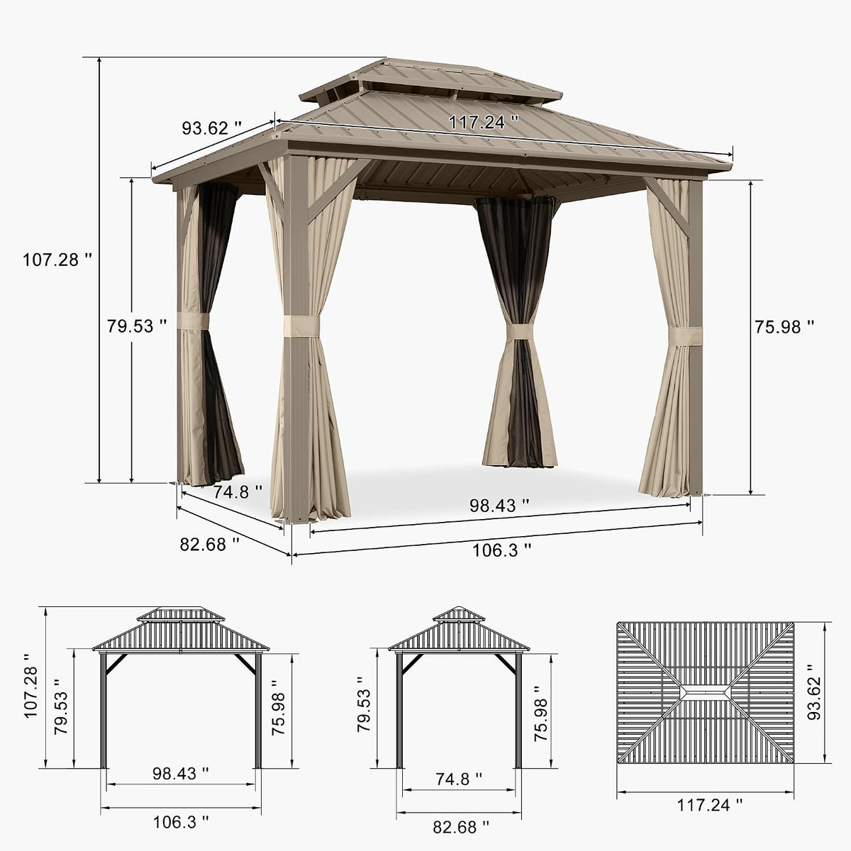 PURPLE LEAF Outdoor Hardtop Gazebo 8' x 10' Champagne Aluminum Structure