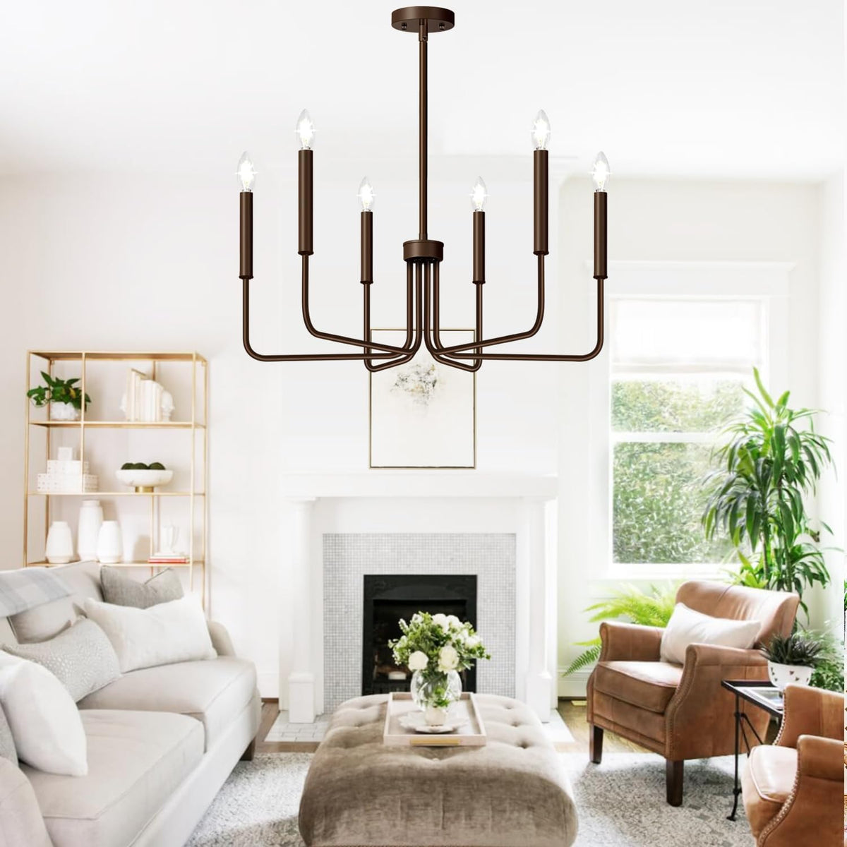 6-Light Farmhouse Chandelier for Dining Room Lighting Fixtures Hanging, Oil-Rubbed Bronze Dining Light Fixtures Industrial Chandelier for Bedroom, Foyer, Hall, Kitchen, Living Room and Entryway