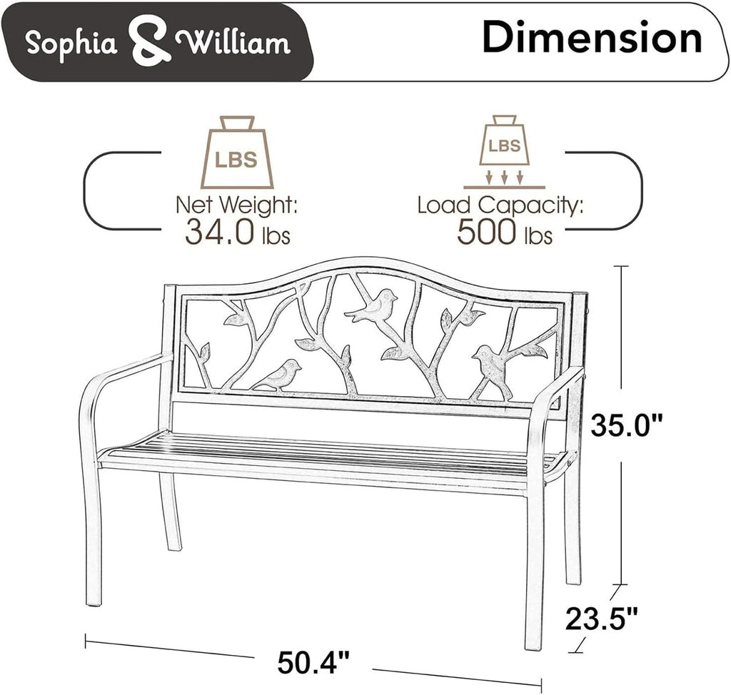 sophia & william 50 inches outdoor bench for, close-up detail