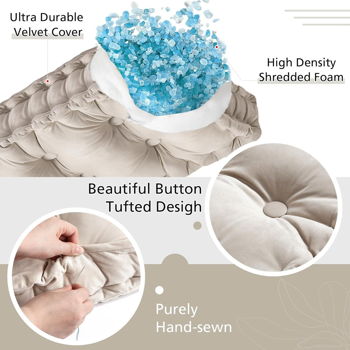 Threehoney Bench Cushion for Indoor Furniture, 36x14 in, Velvet, Ivory White