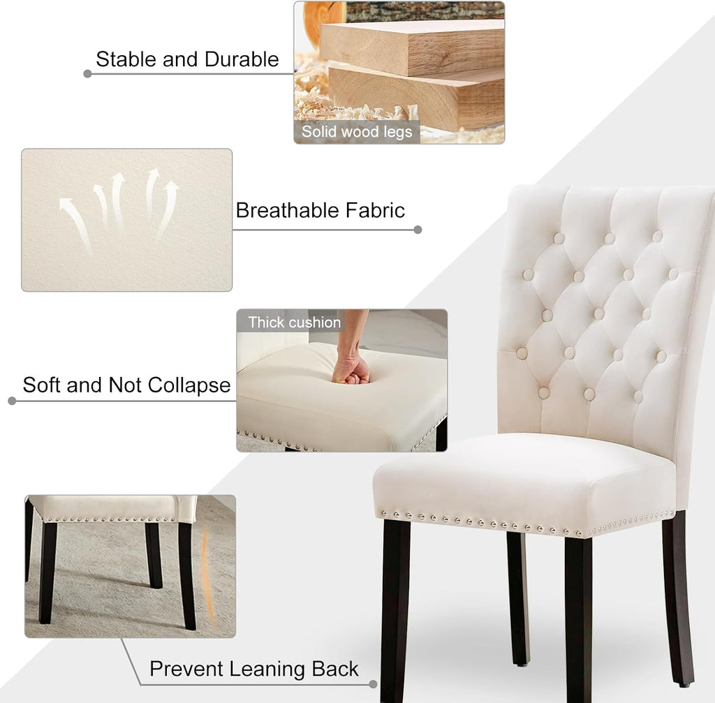 adochr Velvet Dining Chairs Set of 6, Parsons Kitchen Chair, Beige