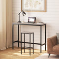 MAHANCRIS Set of 2 Bar Stools, 29.5" Tall Counter Bar Stools, Kitchen Breakfast Bar Chairs with Footrest, Rectangular Industrial Bar Chairs, for Dining Room, Greige and Black BAHG01701