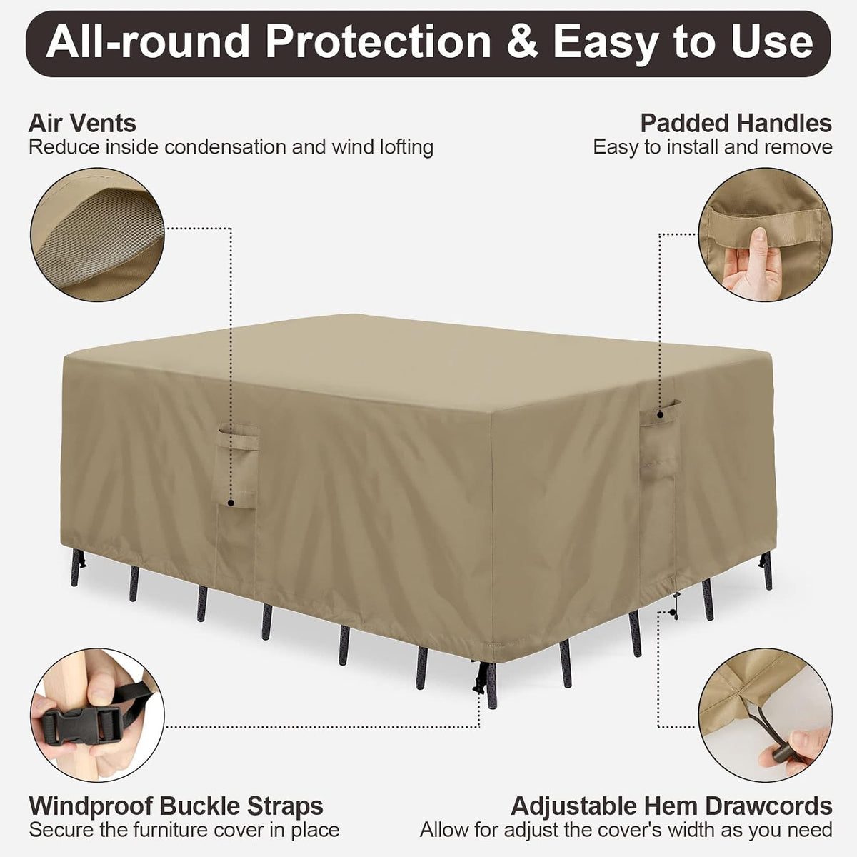 PureFit Patio Furniture Covers, Outdoor Table Cover Waterproof Rectangle