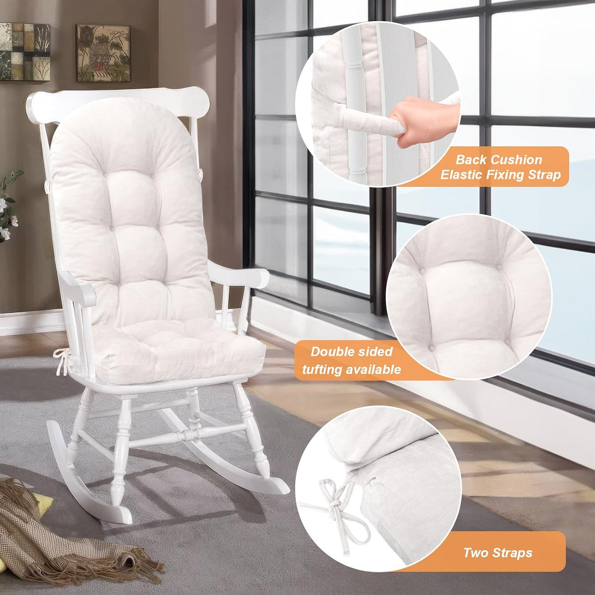 rocking chair cushion, high back, 44 x 19, package contents