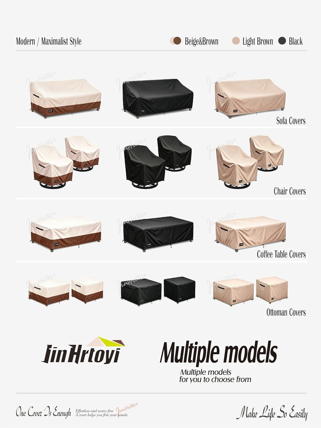 JinHrtoyi Outdoor Chair Covers 4 Pack, 30W x 34D x 38H Inches, 100% Waterproof Heavy Duty Patio Furniture Covers, Beige and Brown Modern Style Patio Chair Cover