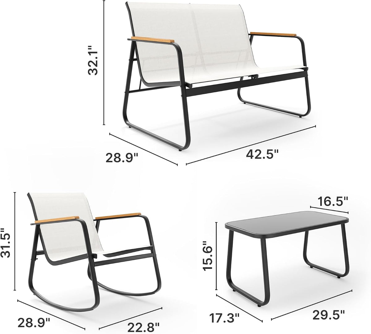 Ahomly Outdoor Patio Furniture Set 4 Pieces, Conversation Textilene, White