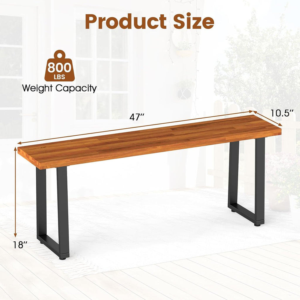 Tangkula Acacia Wood Outdoor Bench, 2-Person Backless Patio Dining Bench