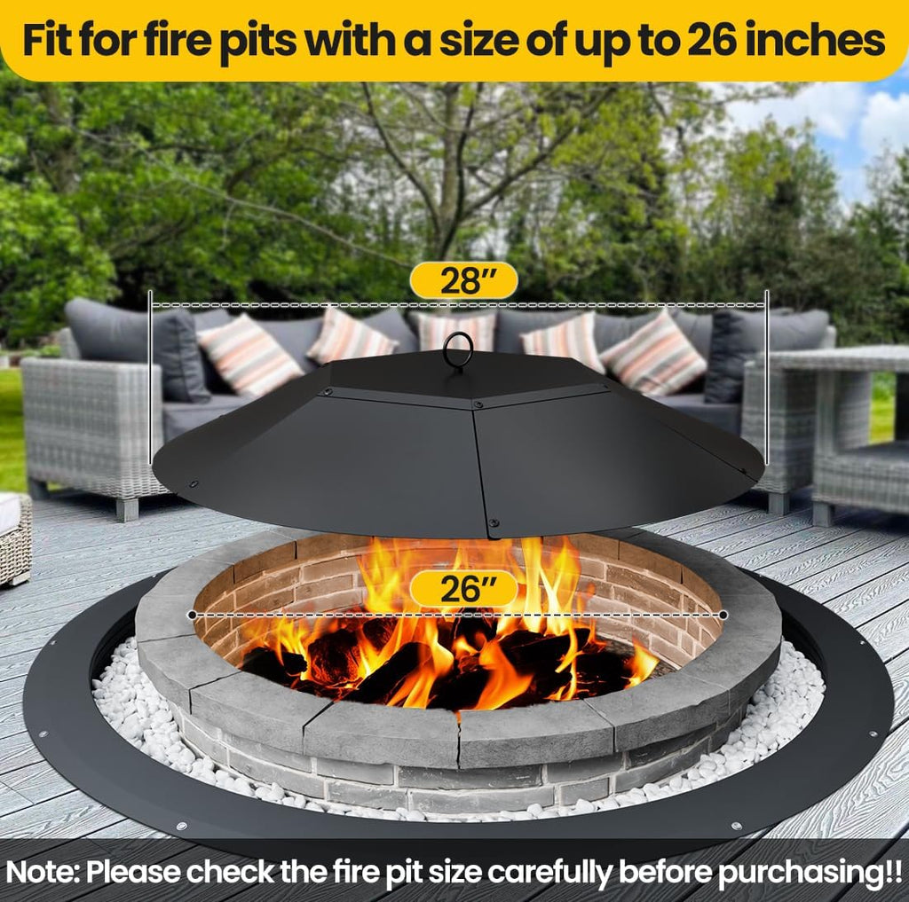 28 inch Metal Round Fire Pit Lid with Handle & Poker