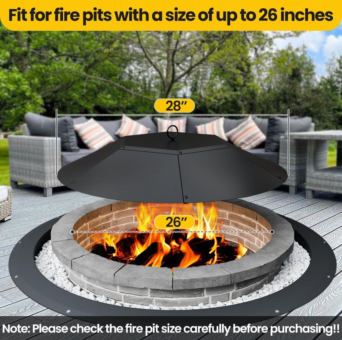 28 inch Metal Round Fire Pit Lid with Handle & Poker
