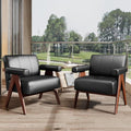 STHOUYN Faux Leather Accent Chairs Set of 2, Wooden Arm Chairs (Black)