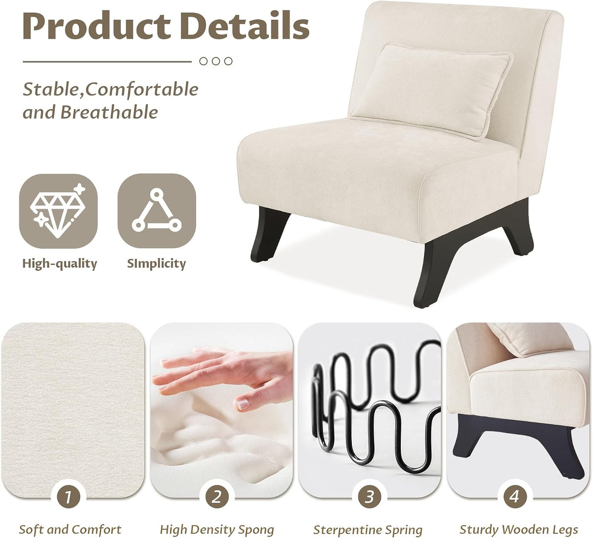 Armless Accent Chairs Set of 2 Upholstered Living Room Side Chairs