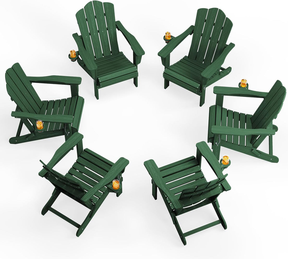 KINGYES Folding Adirondack Chair Set of 6 with Cup Holder, Green