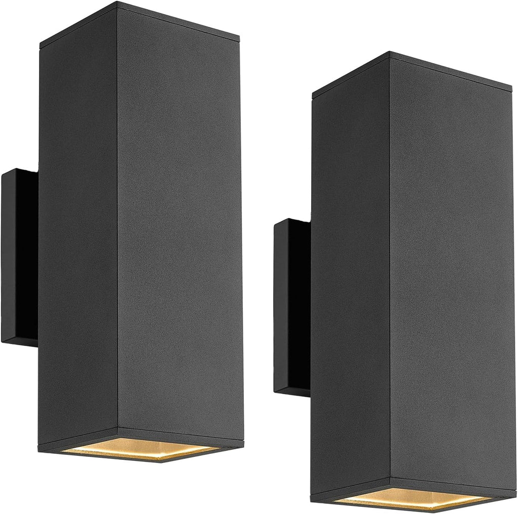 harriet Porch Lights Outdoor Modern - IP64 Waterproof Aluminum and Tempered Glass Cover, 13" Rectangular Up/Down Wall Sconce for Porch, Garage & Patio, Exterior Lighting, Black, 2 Pack