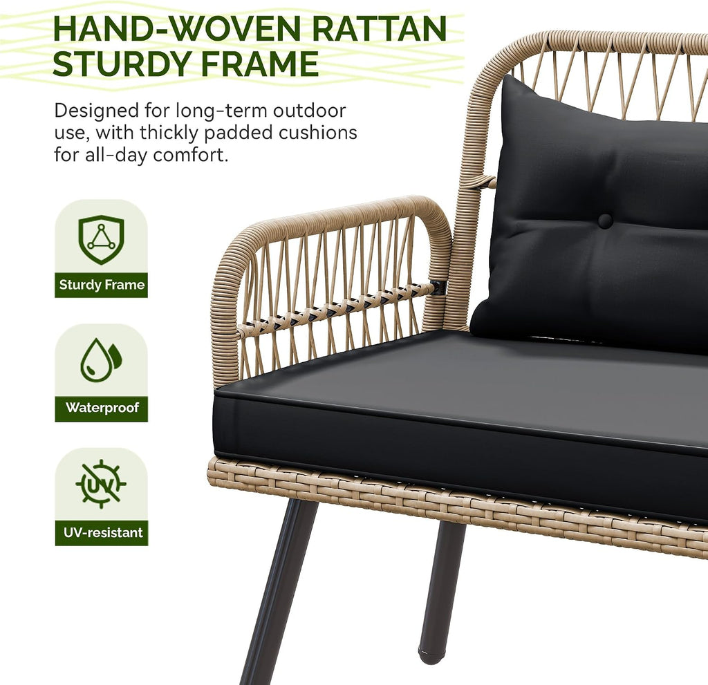 YITAHOME L-Shaped Rattan Patio Furniture Set Light Brown & Black