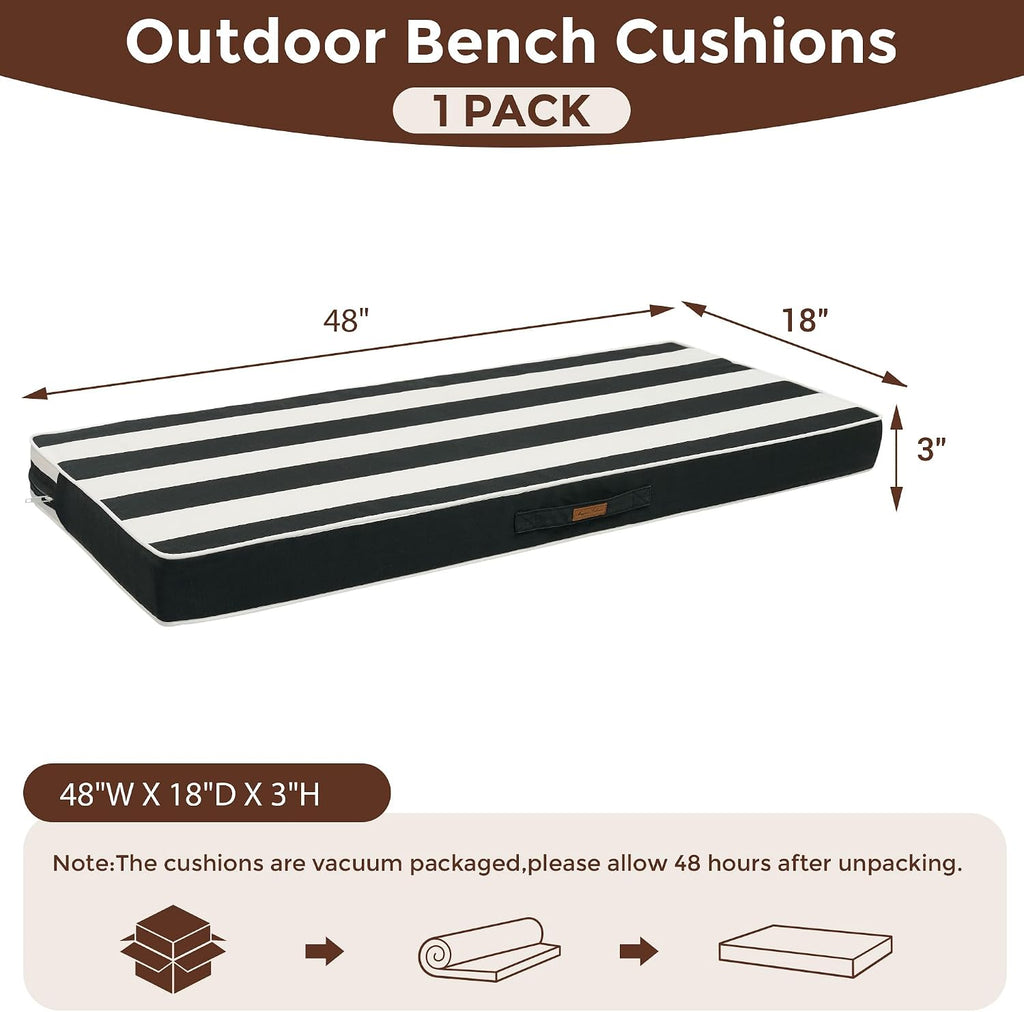 Outdoor Bench Cushion for Patio Furniture, 48x18Inch-Black White Stripe