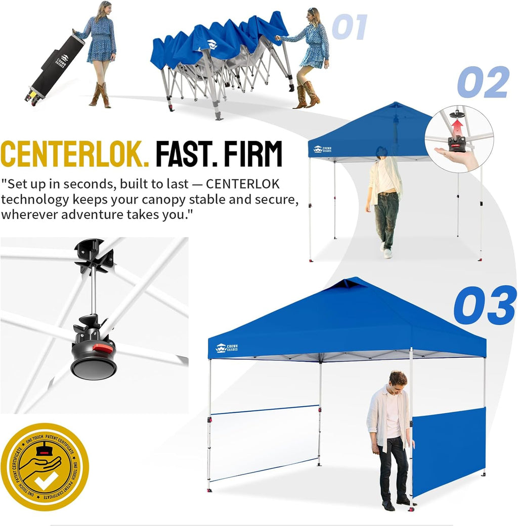 CROWN SHADES 10x10 Pop up Canopy Tent with 2 Half Sidewalls, Blue