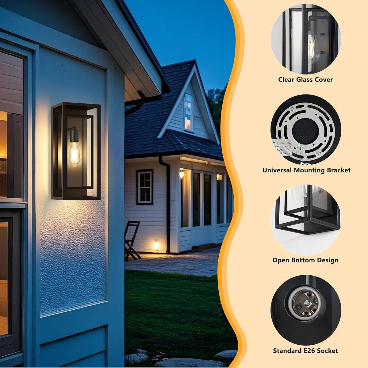 16.5'' Large Outdoor Porch Wall Lanterns, 2 Pack Matte Black Exterior Outdoor Lights with Clear Glass Shade, Modern Wterproof Light Fixtures for Front Door, Patio, Garage, LED Bulb Included