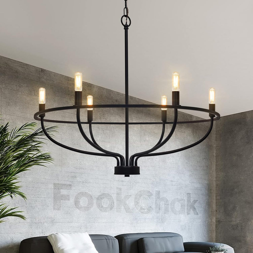 Black Farmhouse Chandelier, 6-Light Dining Room Light Fixture