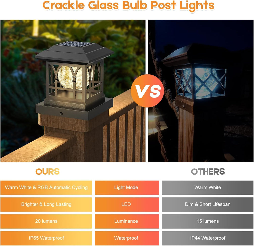 4x4 Post Solar Lights Crackle Glass Solar Post Cap Lights 20 Lumens