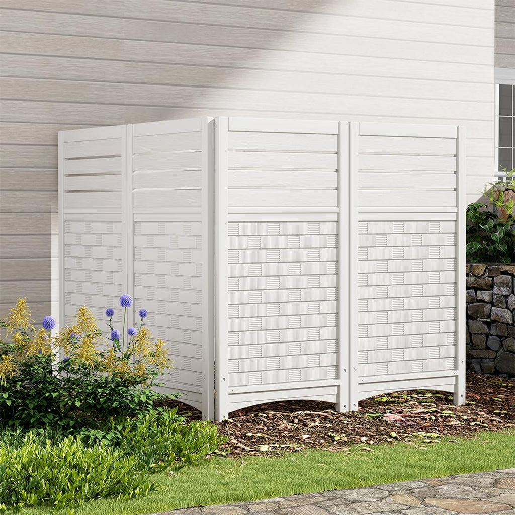KINYING Air Conditioner Fence Privacy Screen,4 Panels Pool Equipment Trash Can Enclosure Screen for Outdoor,Resin Fence Panels Kit,45" (H) x 22" (W) Per Panel, White