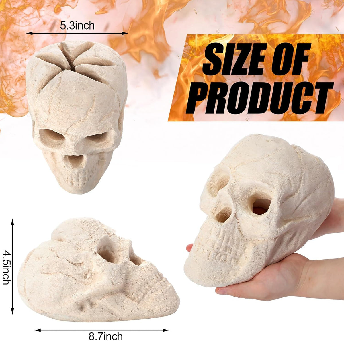 colingmill 2 pack ceramic fire pit skull 8.7, close-up detail
