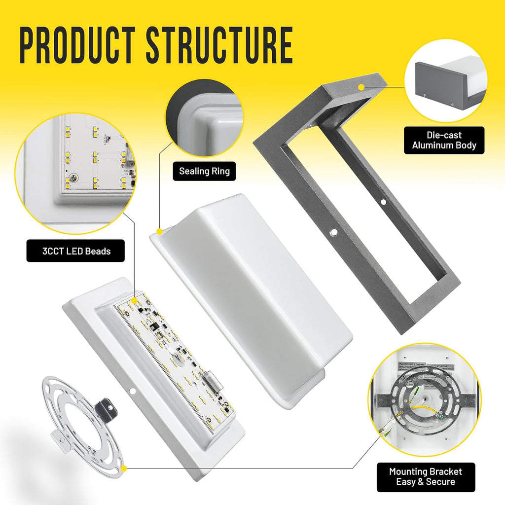 Outdoor Wall Lights, 15W Integrated LED, 3CCT Selectable, IP65 ETL