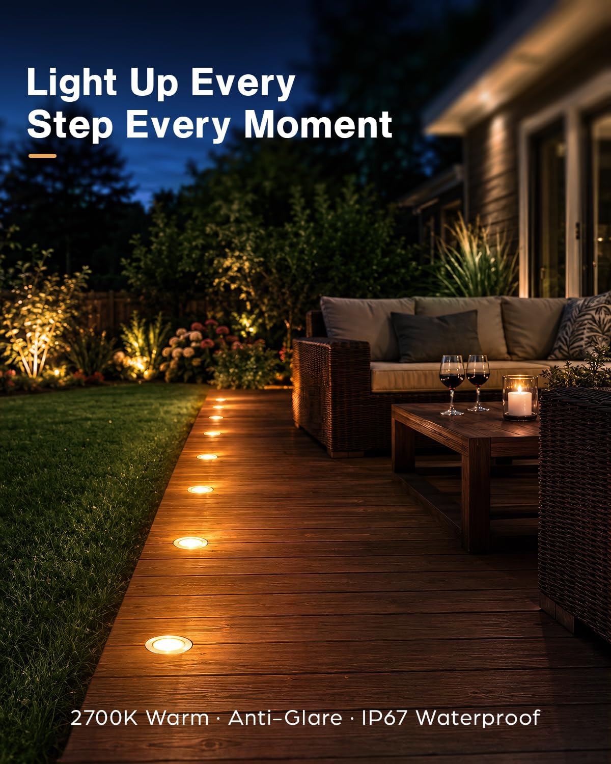 hiboitec 20 packs low voltage deck lights kit, front angle view