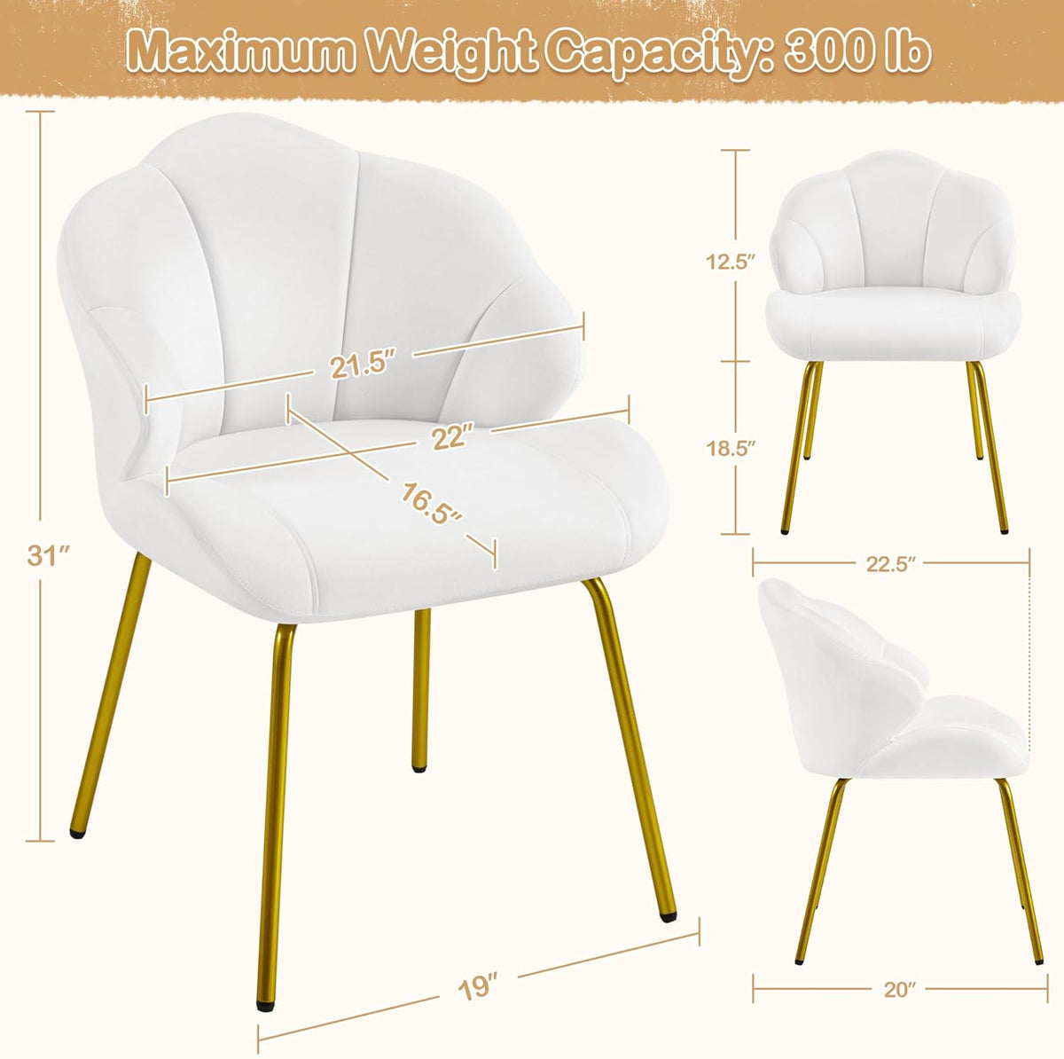 Yaheetech Vanity Chair, Shell-Shaped Accent Chair, White