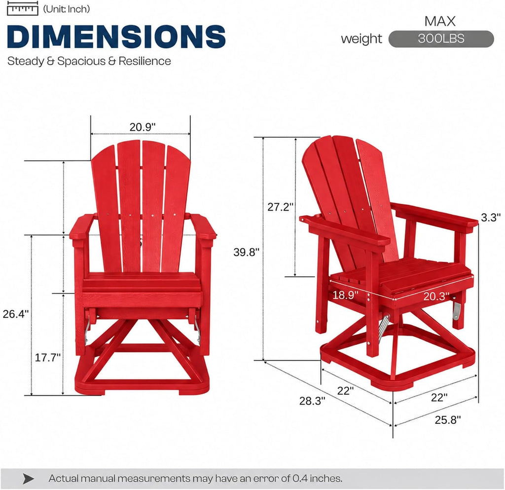 4-Piece Adirondack Swivel Glider Chair Set, Composite HDPE Outdoor Furniture for Backyard Conversation Set, Heavy Duty All-Weather Gliding Rocker for Patio, Red