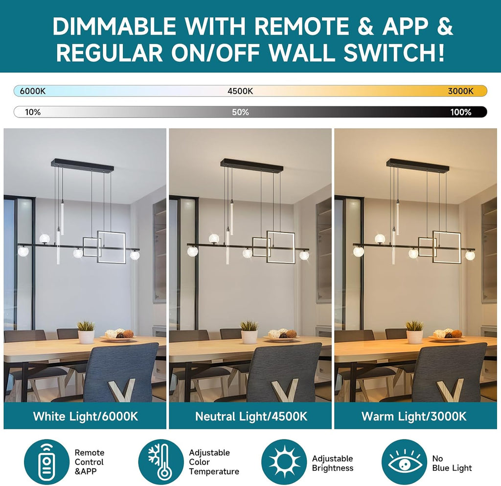 ORANOOR Modern LED Pendant Lights, 47inch Dimmable Linear LED Chandelier