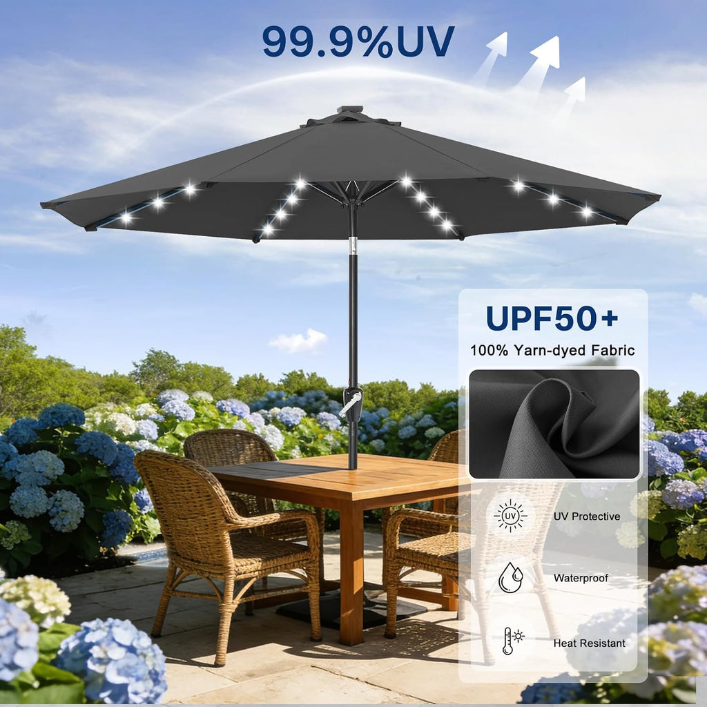ABCCANOPY Durable Solar Led Patio Umbrellas with 32LED Lights 9FT (Dark Gray)