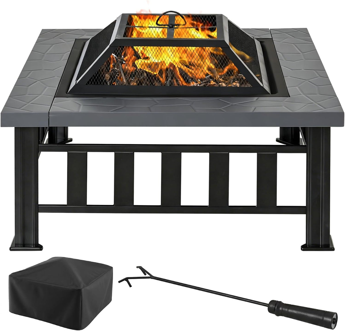Outsunny 34" Outdoor Fire Pit Square Steel Wood Burning Firepit Bowl
