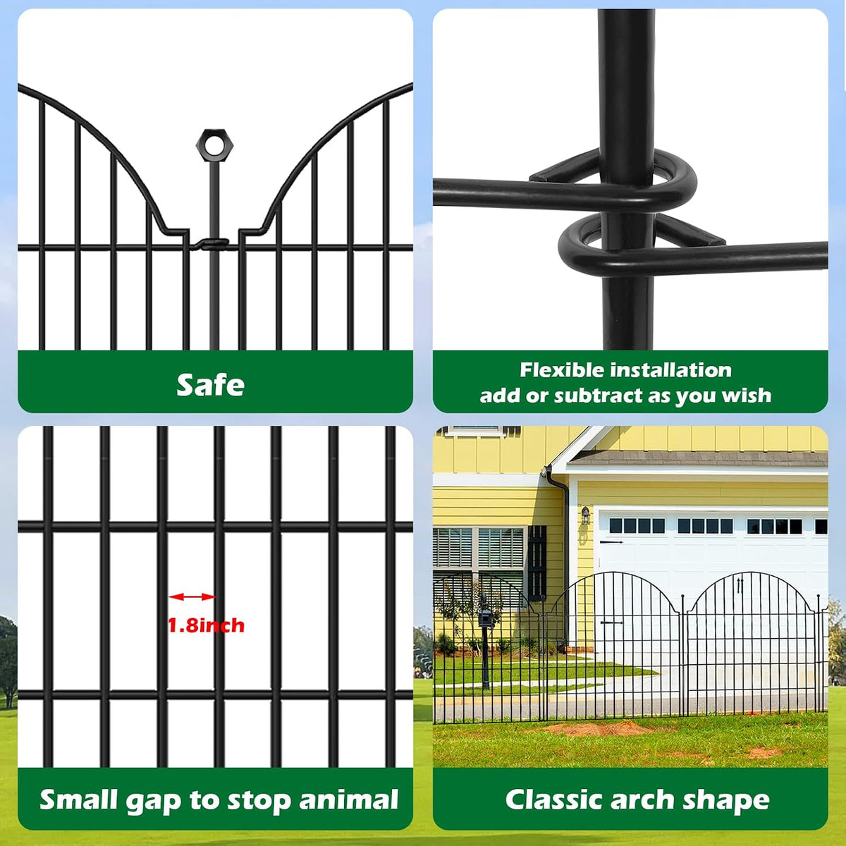 10 Panels No Dig Decorative Outdoor Garden Fence, 40in (H) x23.6ft (L)