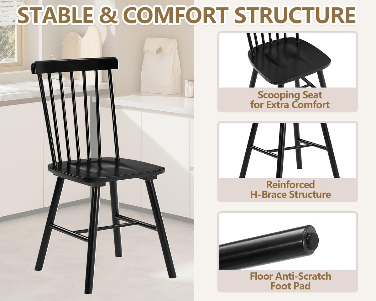 PrimeZone Windsor Dining Chairs Set of 6 with Spindle Back, Black