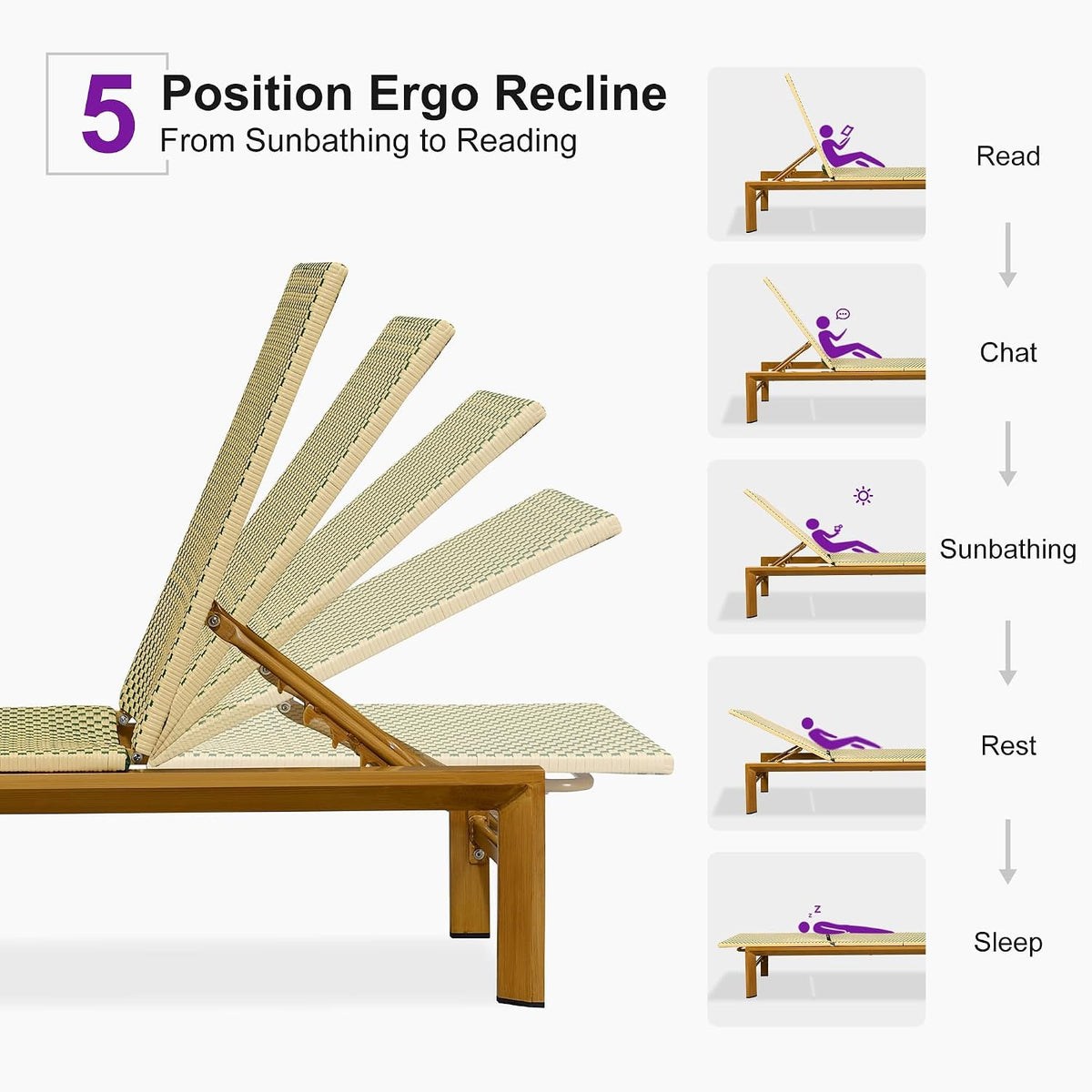 PURPLE LEAF Extra Wide Patio Lounge Chair Resort Wicker Set of 2, Green