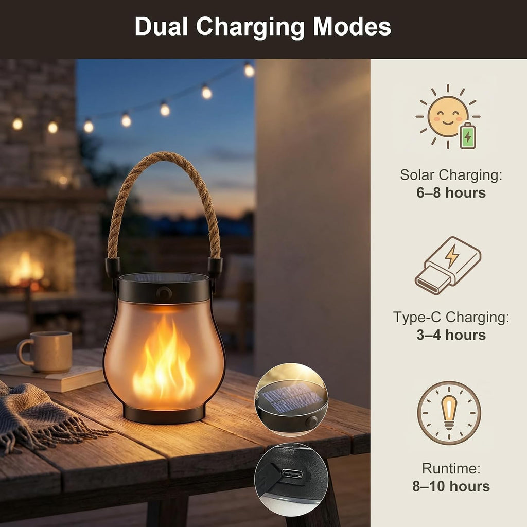 Solar Lanterns Outdoor Waterproof 4-Pack, 2nd Gen Flickering Flame Effect