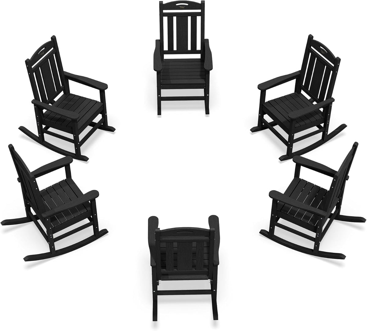 Ciokea Oversized Outdoor Rocking Chairs Set of 6, 380lbs Heavy-Duty Large Patio Rocker, High Back Cozy Porch Chairs, Weather Resistant Patio Rocking Chairs for Outside, Fire Pit, Deck, Black