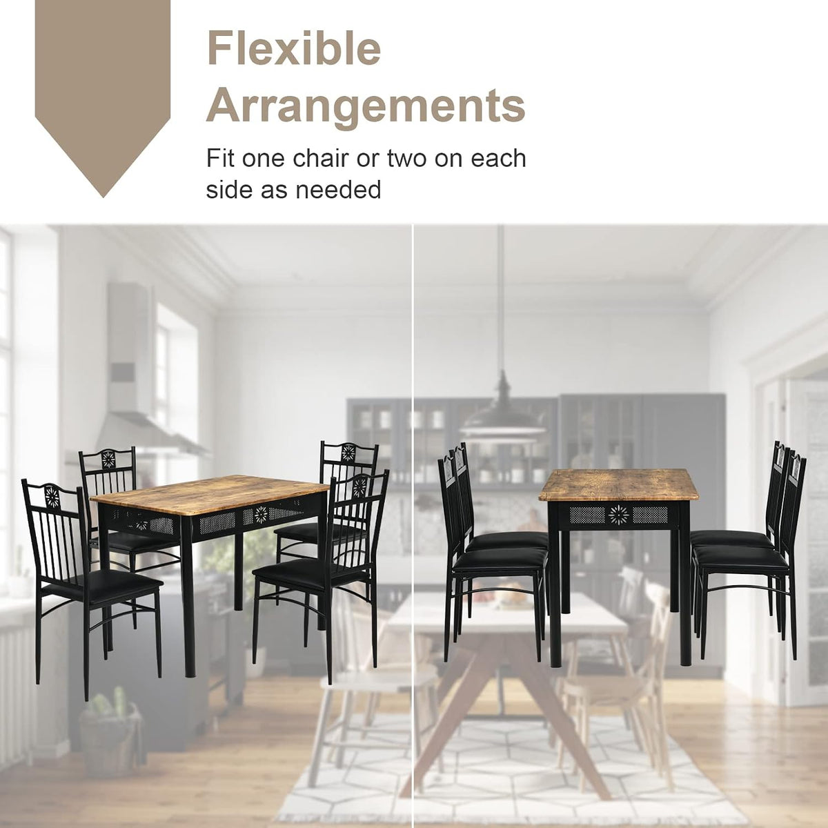 COSTWAY 5 Pieces Dining Table Set, Modern Kitchen Table Set for 4 Person, 42” Rectangular Table w/ 4 Upholstered Chairs, Bistro Table Set for Home, Coffee Shop & Restaurant (Black)