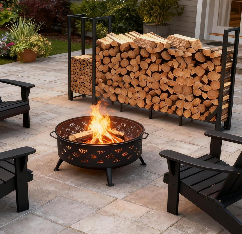 8ft Heavy Duty Firewood Rack with Kindling Storage,Black